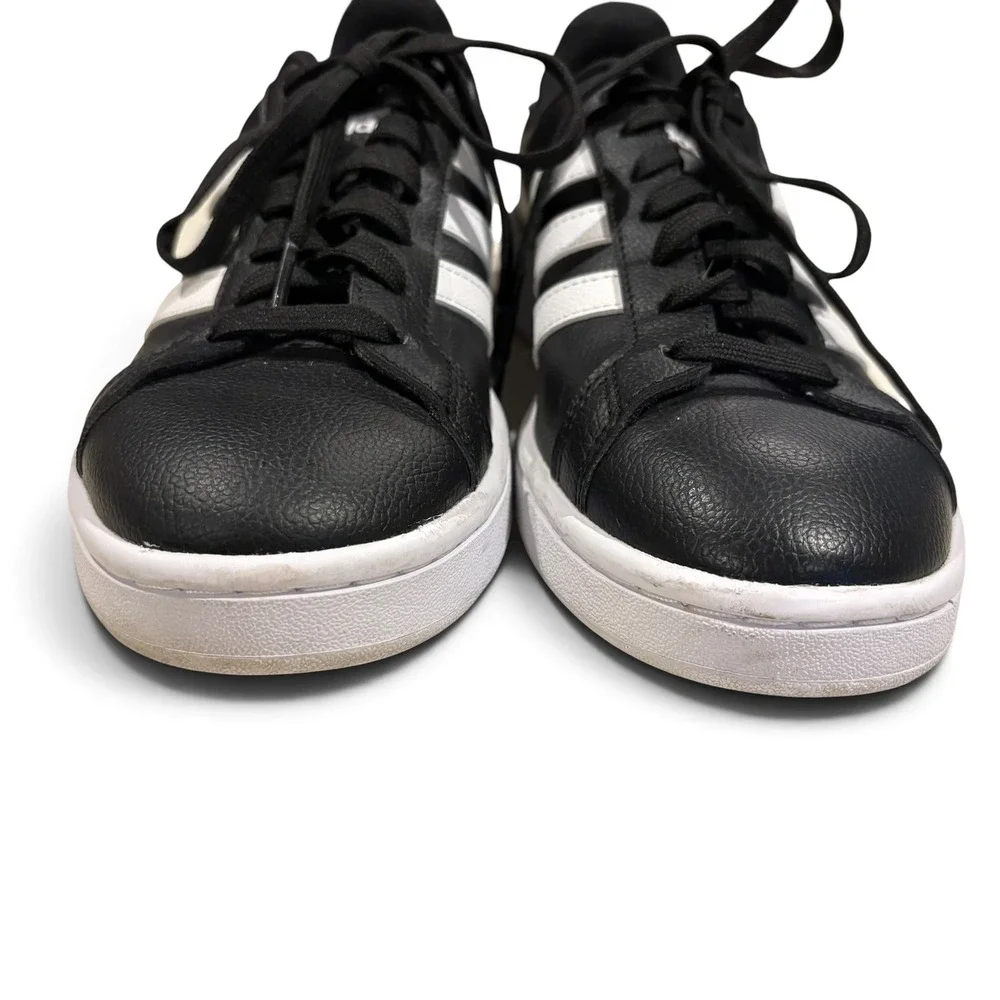 Adidas Grand Court Base Black White Women's 8.5 Three Stripe Sneakers Low Top